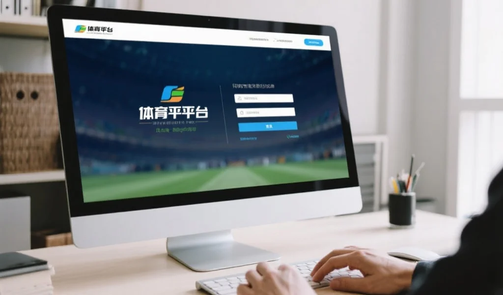 现代化PC显示屏上显示体育娱乐平台的登录界面,桌面环境整洁,用户正准备输入信息